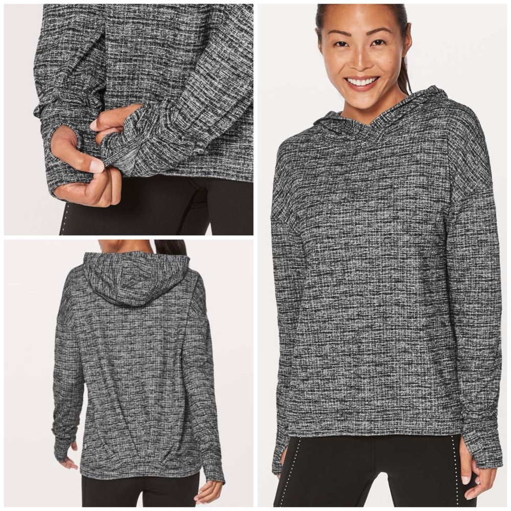 Lululemon Extra Mile Hoodie Running Cuffins Luon Pleat Ringspun Denim Black Grey